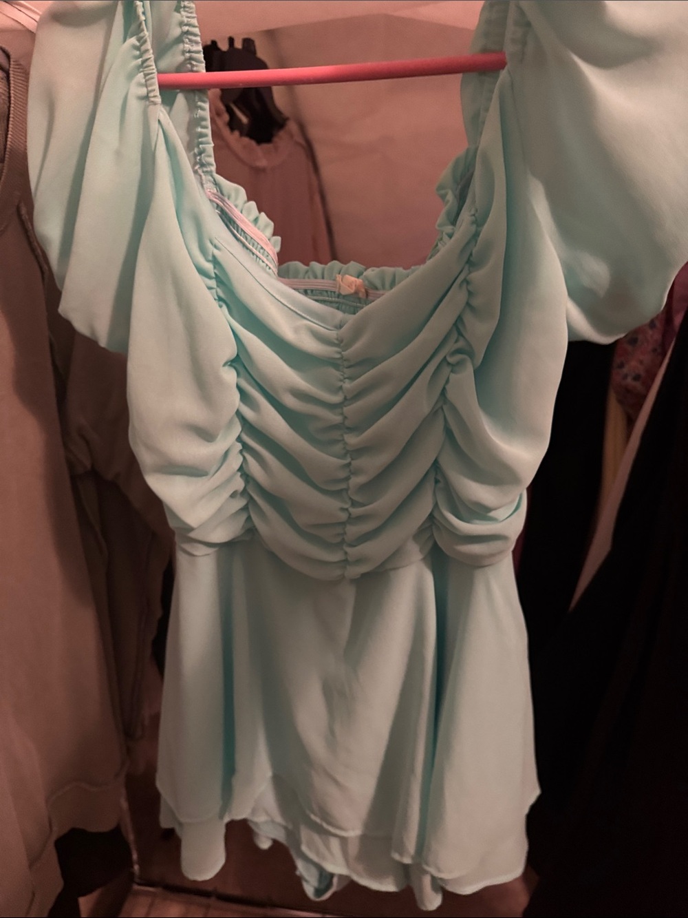 Altar'd State Light Aqua Ruched Jumpsuit Romper